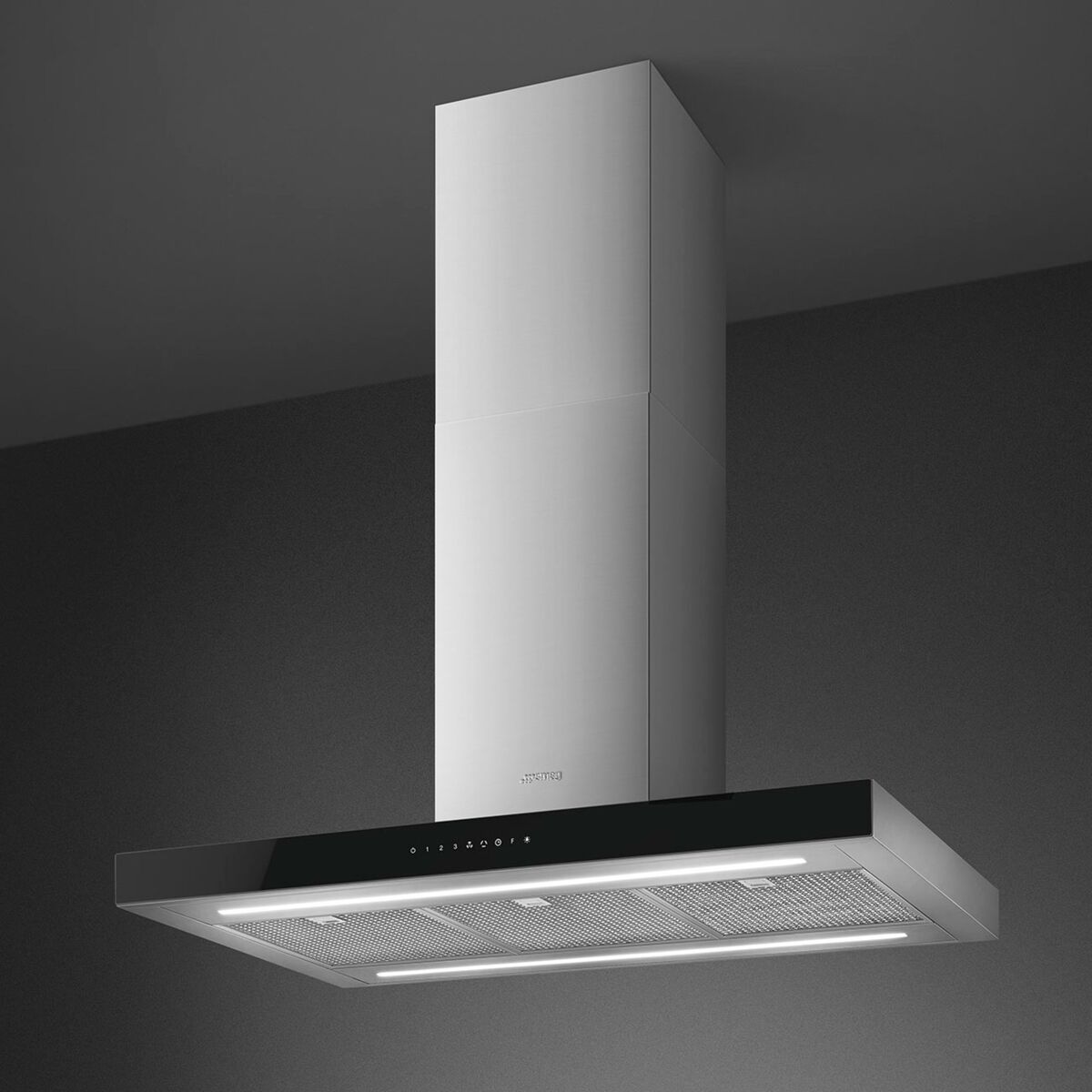 KBTI9L4VN fritthengende ventilator 90 cm, rustfritt stål/glas