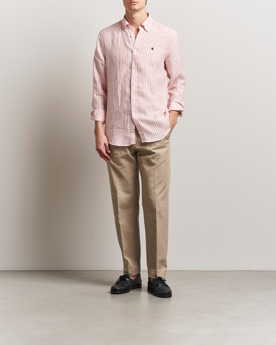 Morris Douglas Striped Linen Shirt Orange
