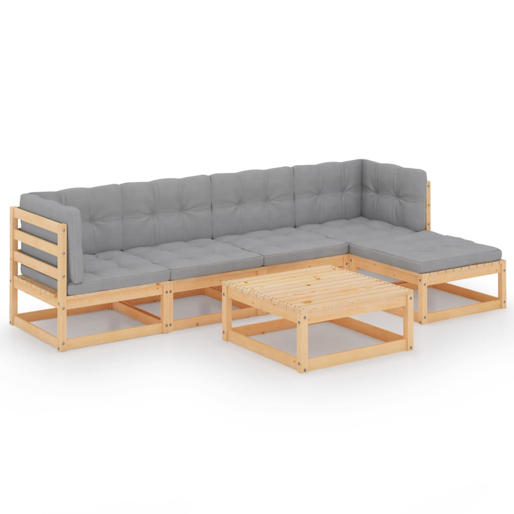 Salon de jardin meuble d'extérieur ensemble de mobilier 6 pièces avec coussins bois de pin massif