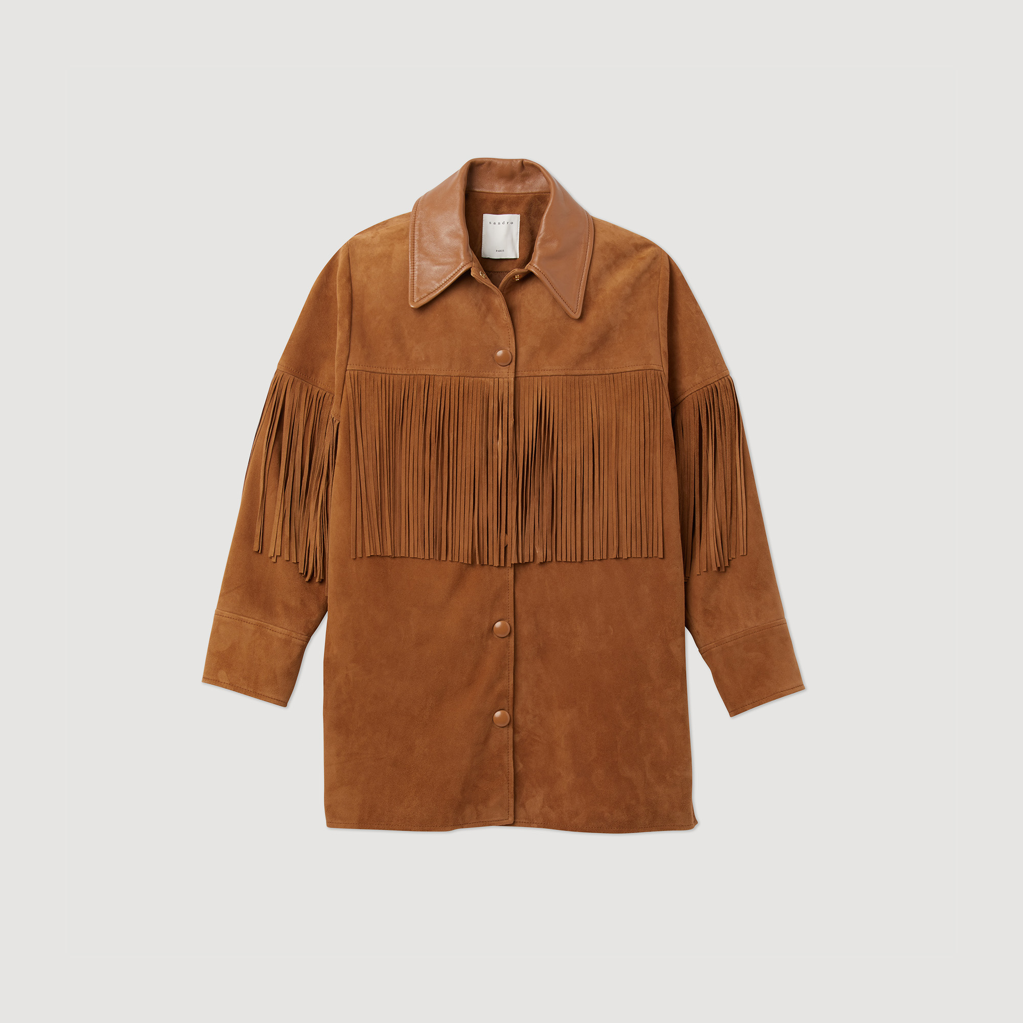 Veste longue en cuir á franges