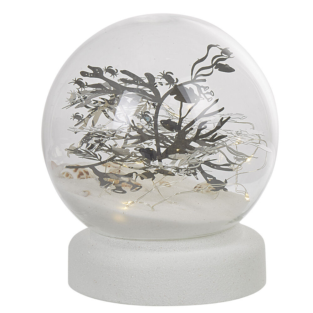 Boule à neige sable design mer avec coquillage LED blanc