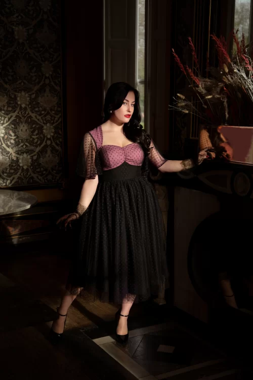 Topvintage Boutique Collection Topvintage exclusive ~ Holly swing jurk in roze en zwart