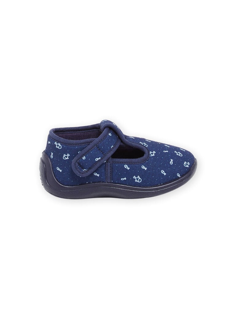 Chaussons forme salomé bleu marine à imprimé poissons