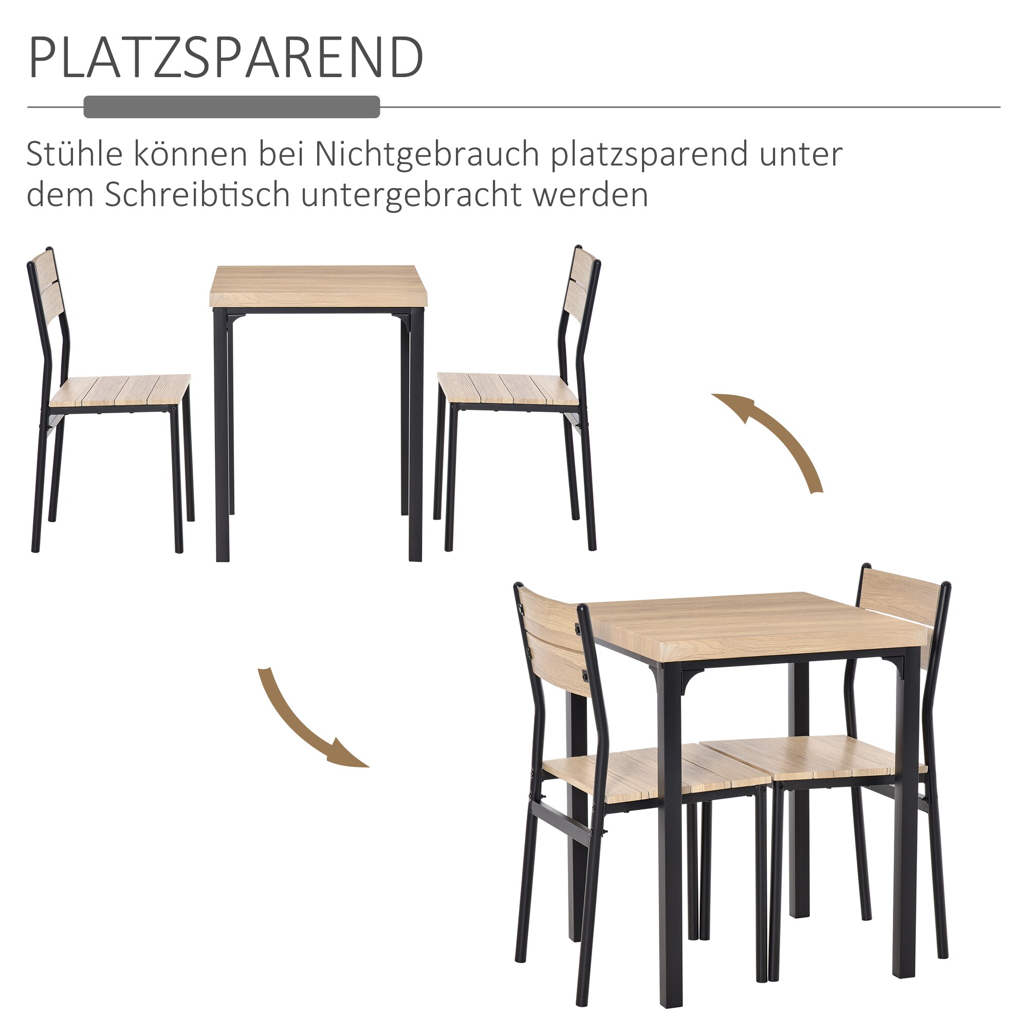 HOMCOM Esstisch-Set mit 1 Tisch + 2 Stühlen Naturholzoptik, schwarz