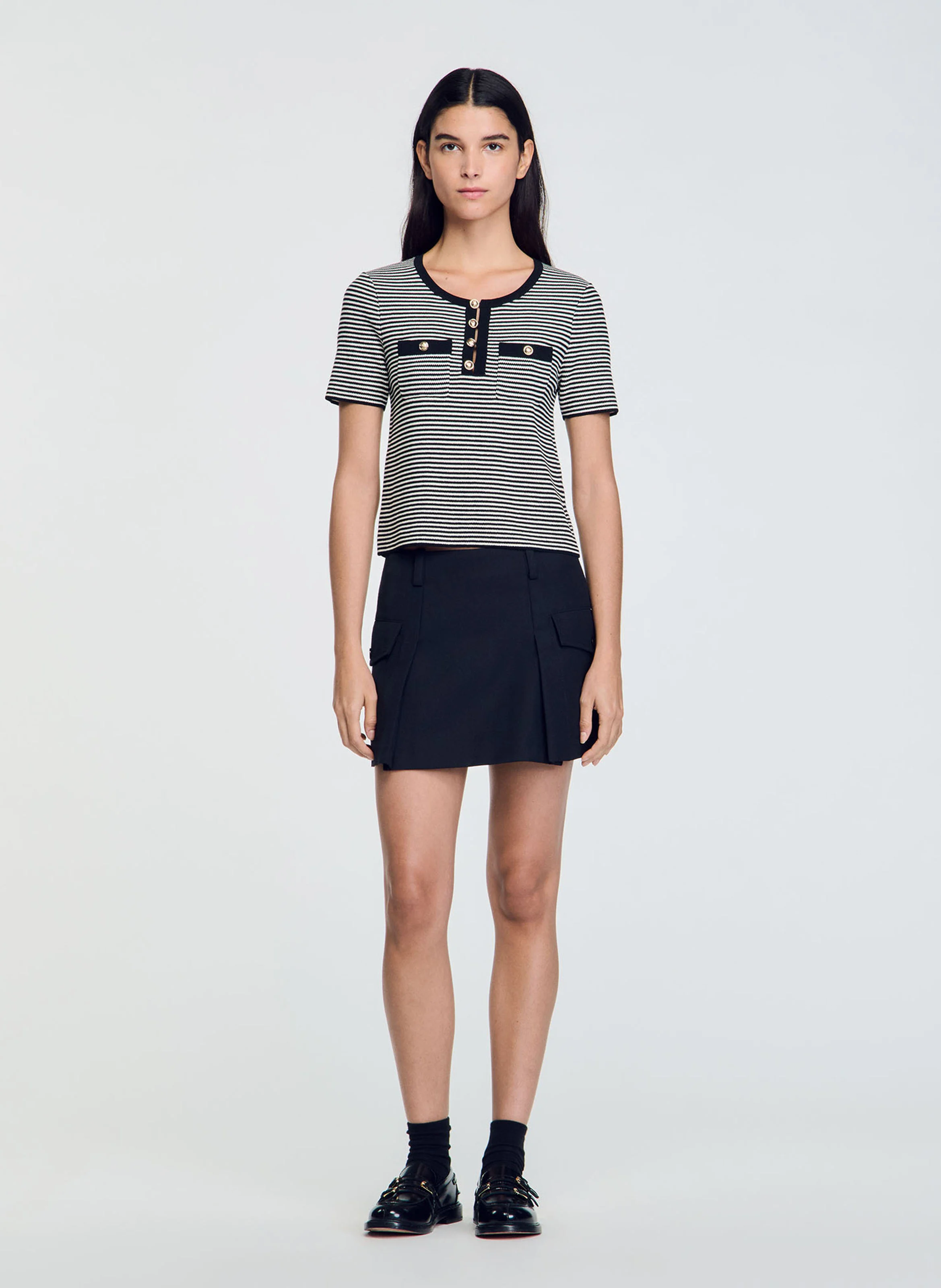 Pull col rond rayé | Noir