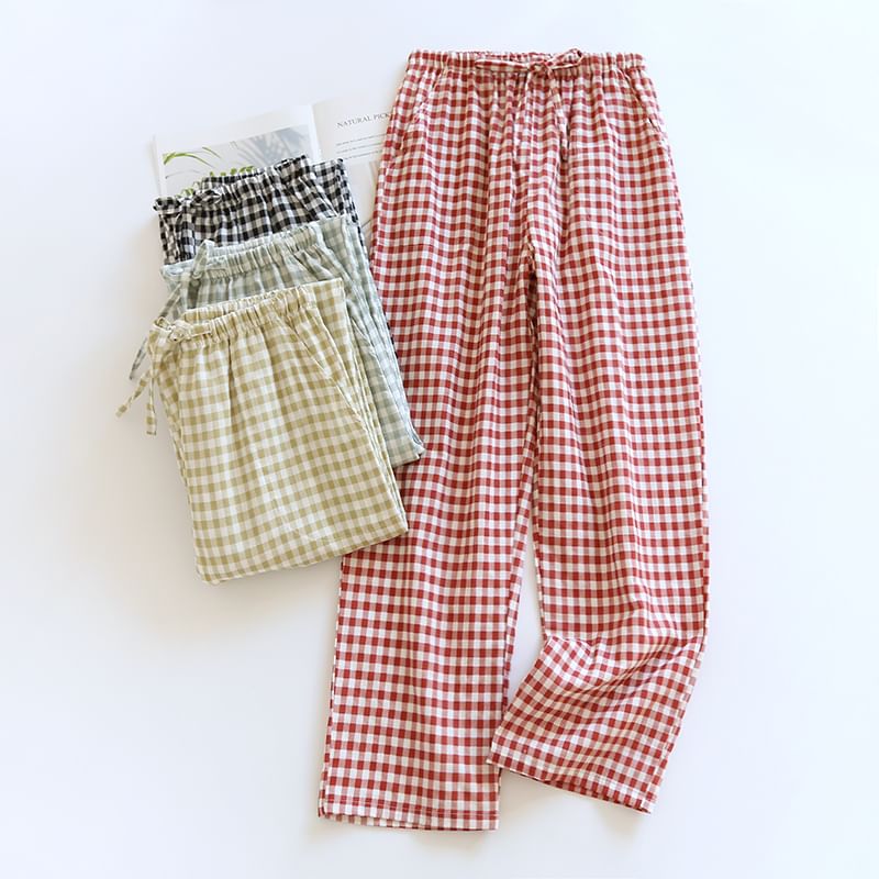 Dogini - Koppel bijpassende pyjamabroek met trekkoord in de taille en ruitmotief (verschillende ontwerpen)