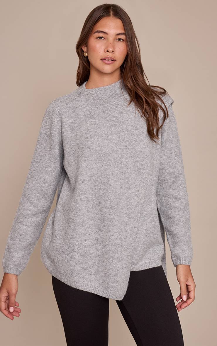 Gris Synthétiquell Tricoté À Détail Écharpe Drapée