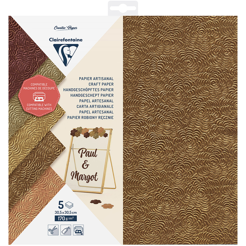 Clairefontaine Bastelpapier, handegeschöpft, 30.5 x 30.5 cm, assortiert, 5 Blatt