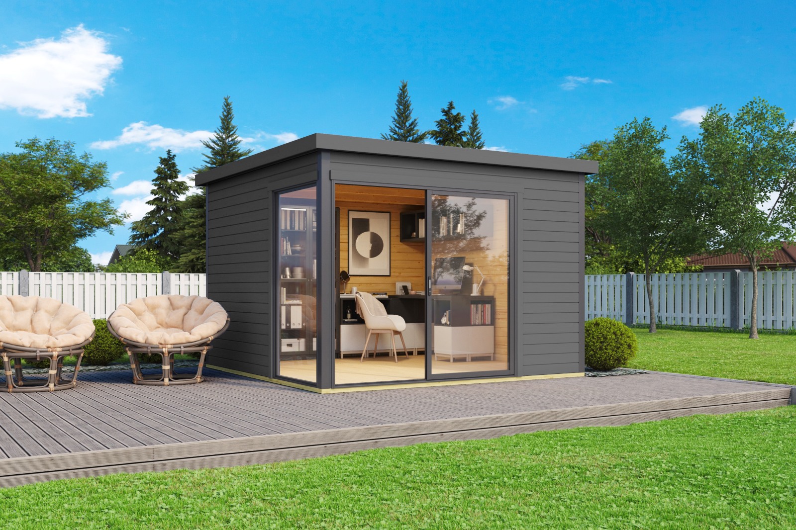 Gartenhaus DOMEO 1 - carbongrau - Fichte massiv - 300x300 cm