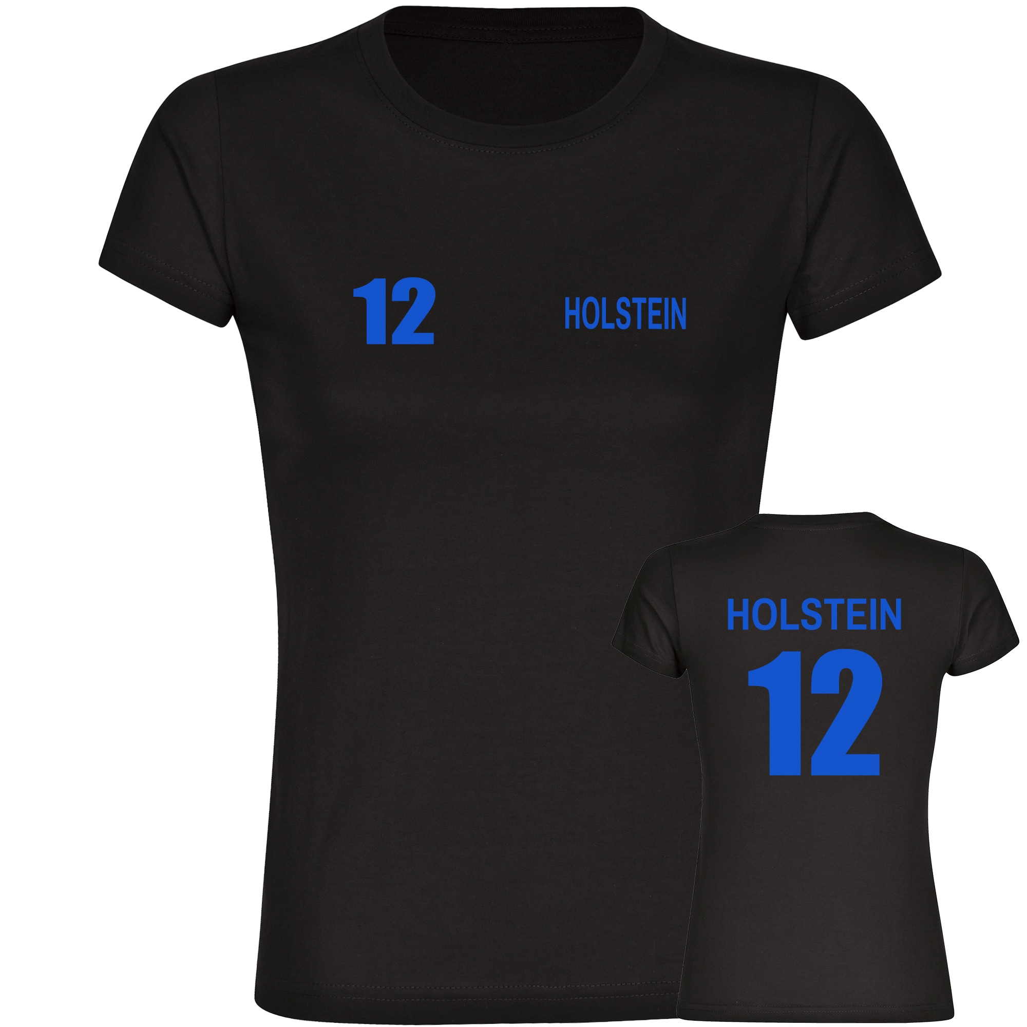 multifanshop® Damen T-Shirt - Holstein - Trikot 12 - Druck blau