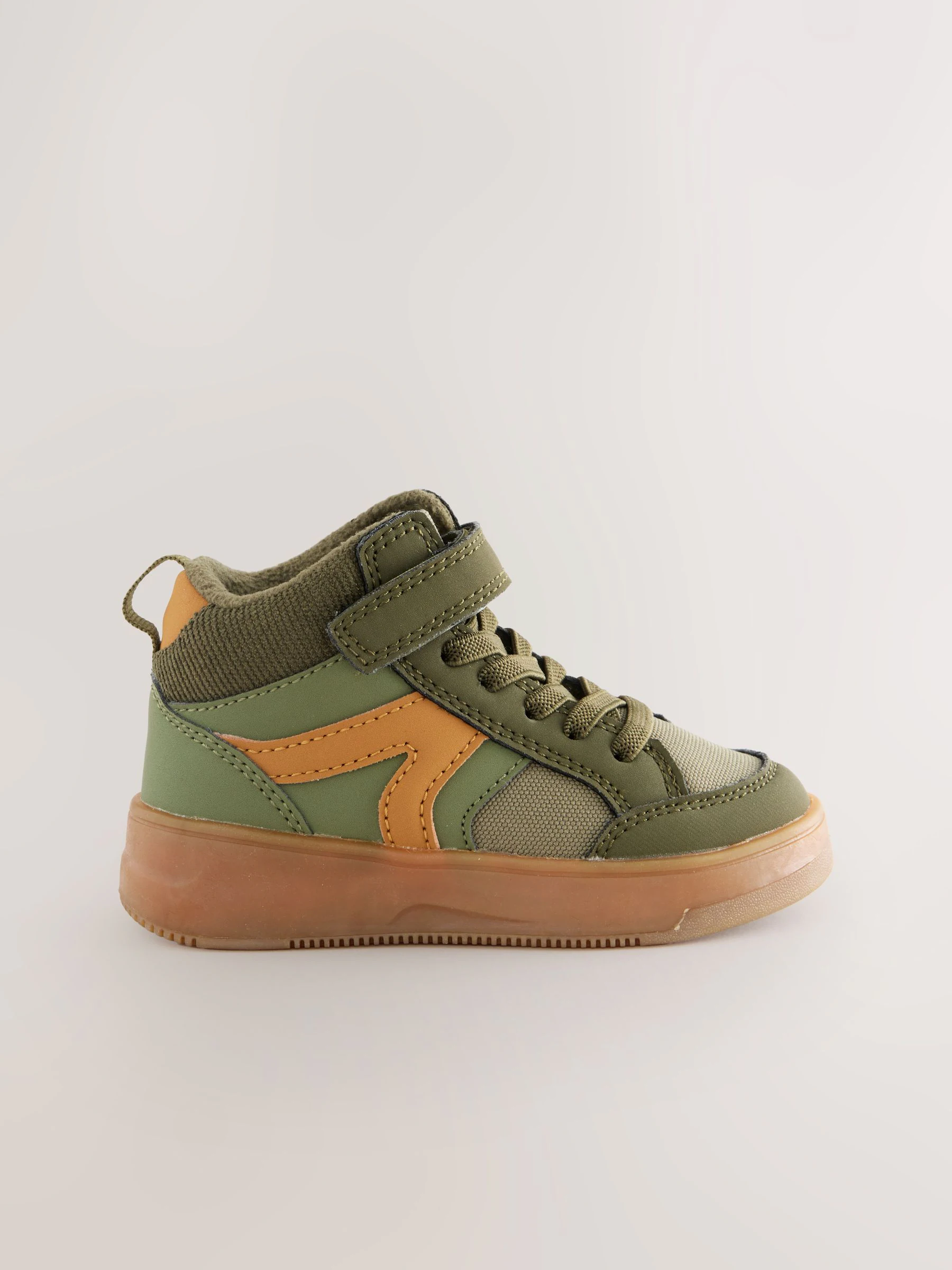 Groen-kaki - Hoge sneakers met klittenbandsluiting en elastische veters