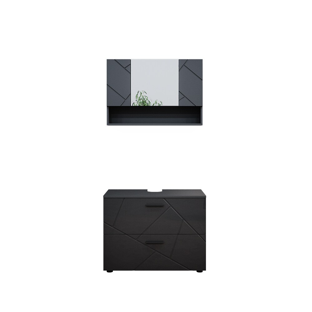 Vicco Badmöbelset Irma Anthrazit Hochglanz modern 80 cm Badezimmerschrank Badschrank Badezimmermöbel Waschtischunterschrank Spiegelschrank Schranktür Schrankfach Schrankschublade Ablage Aufbewahrung