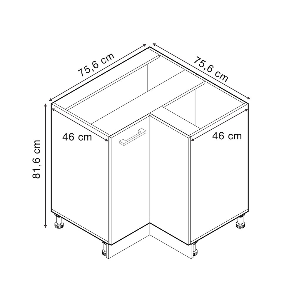 Vicco Eckunterschrank R-Line Schwarz Beton Weiß 87 cm mit Arbeitsplatte Eiche