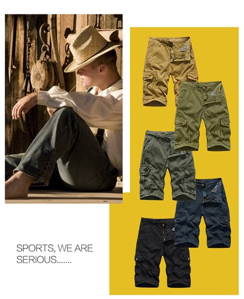 Lefitt - Mid Rise Plain Cargo Shorts