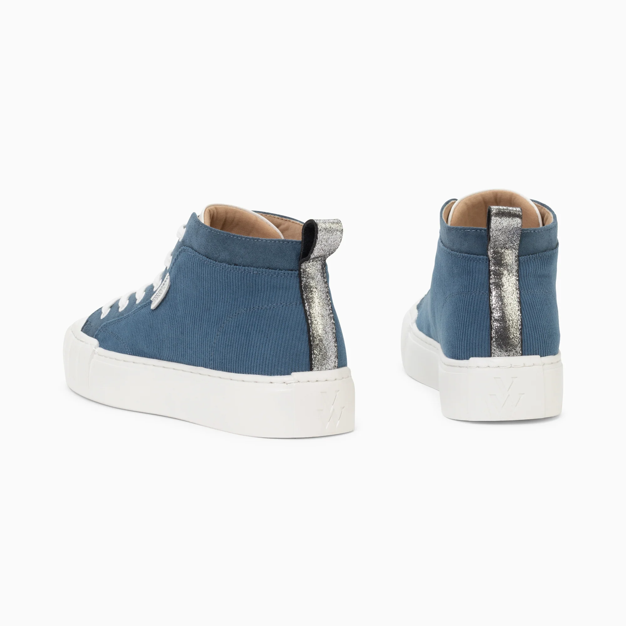 Sneakers-Baskets montantes Clarisse côtelées bleu et blanc