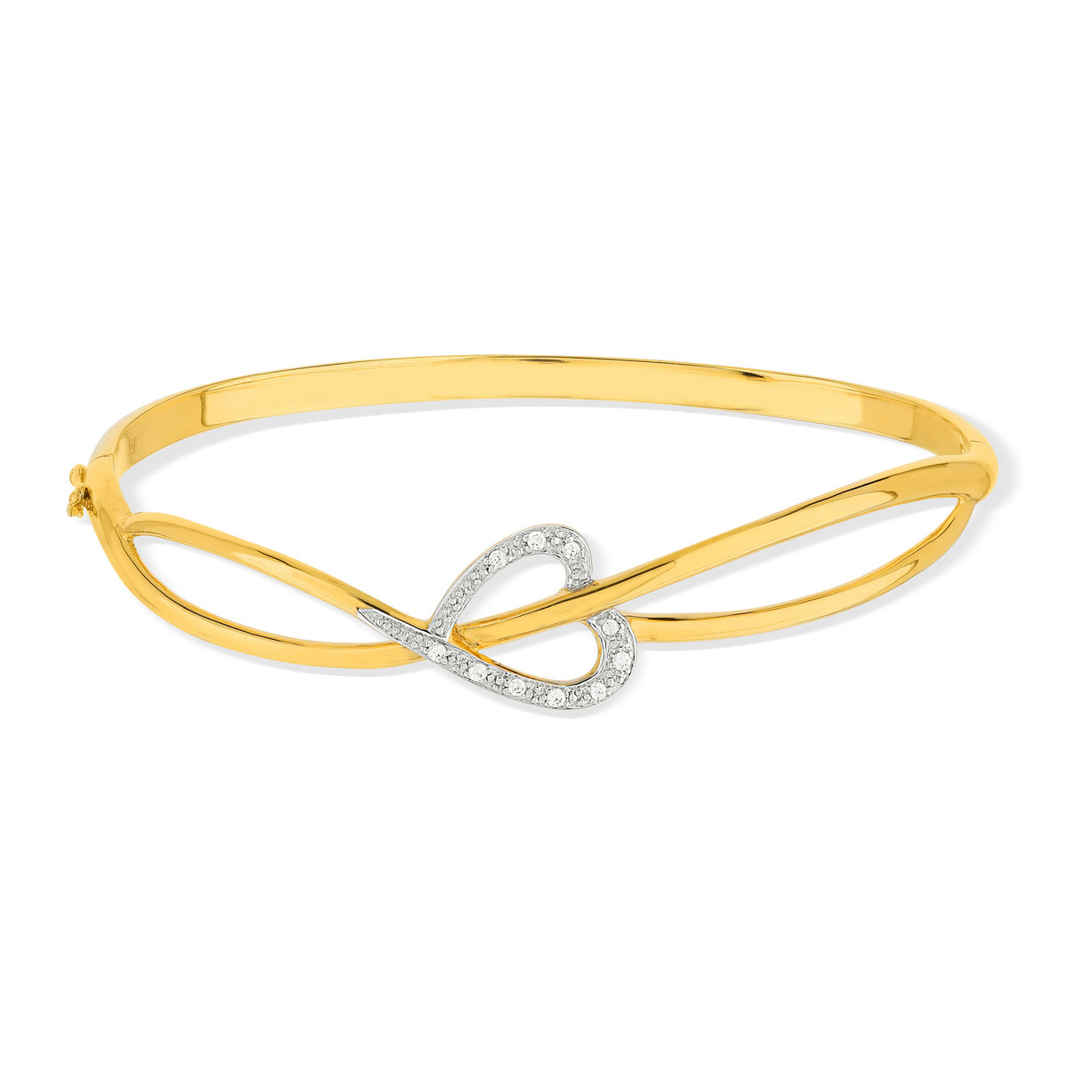 Bracelet jonc plaqué or 2 tons coeur zirconias