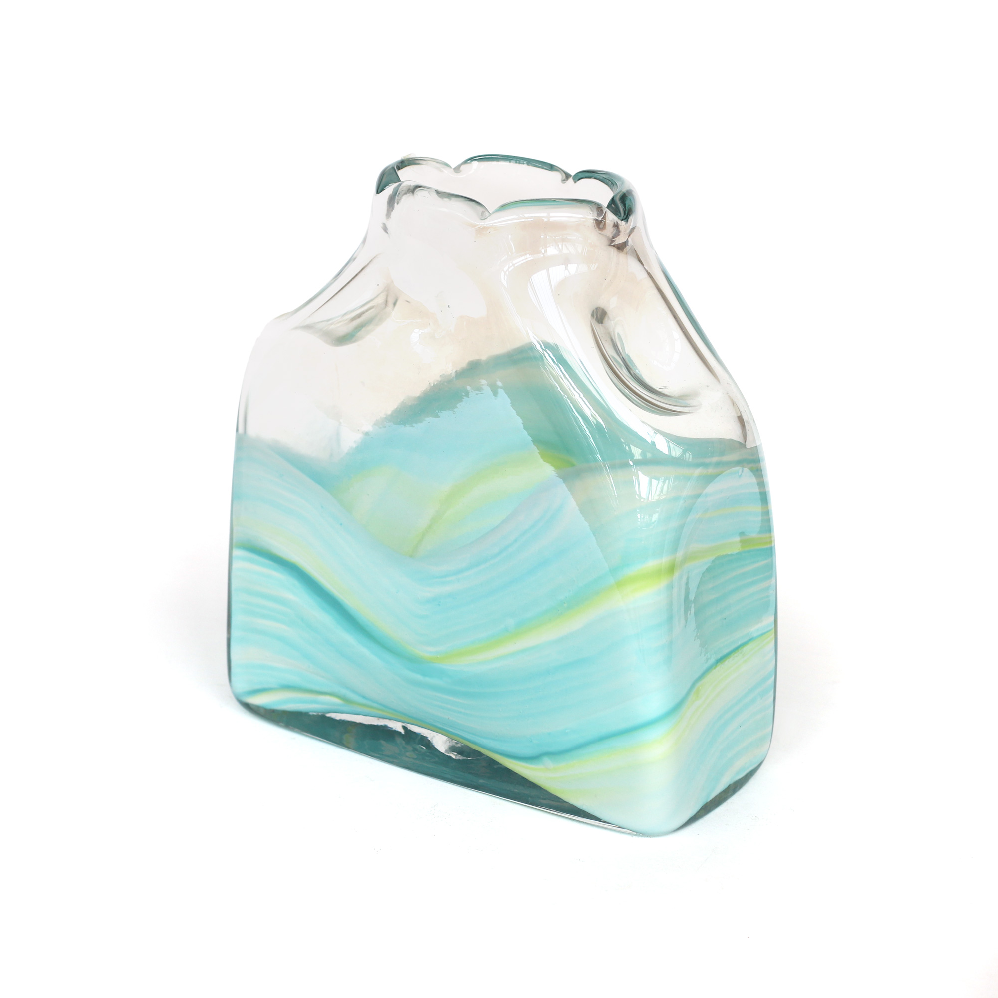 Glasvase 'Swirl', blau/grün, B 20 cm, H 21,5 cm, T 9,5 cm von fischer's lagerhaus