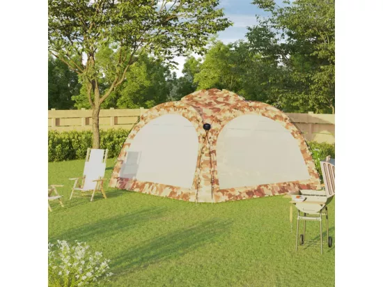 Tente de réception avec LED et 4 parois 3,6x3,6x2,3m Camouflage