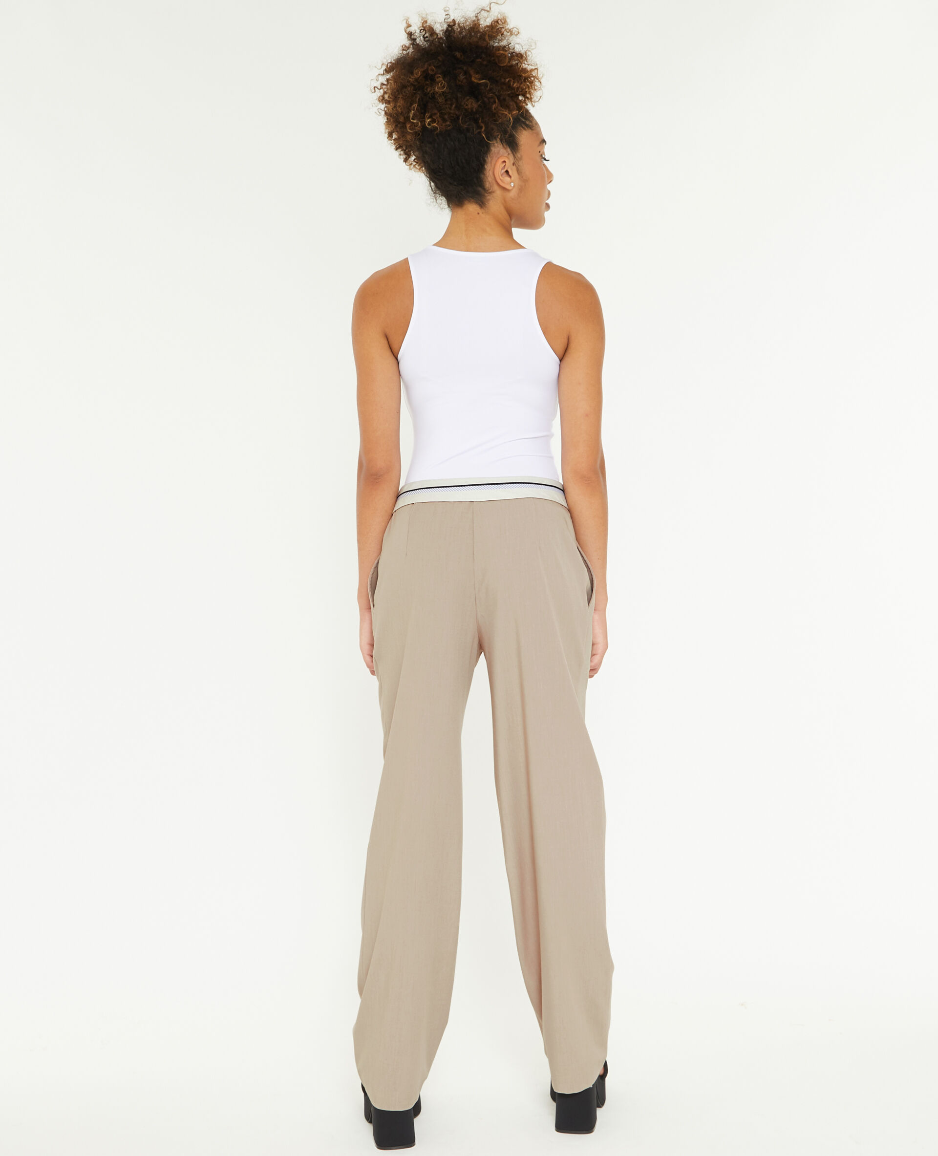 Pantalon droit avec ceinture fantaisie - Gris clair