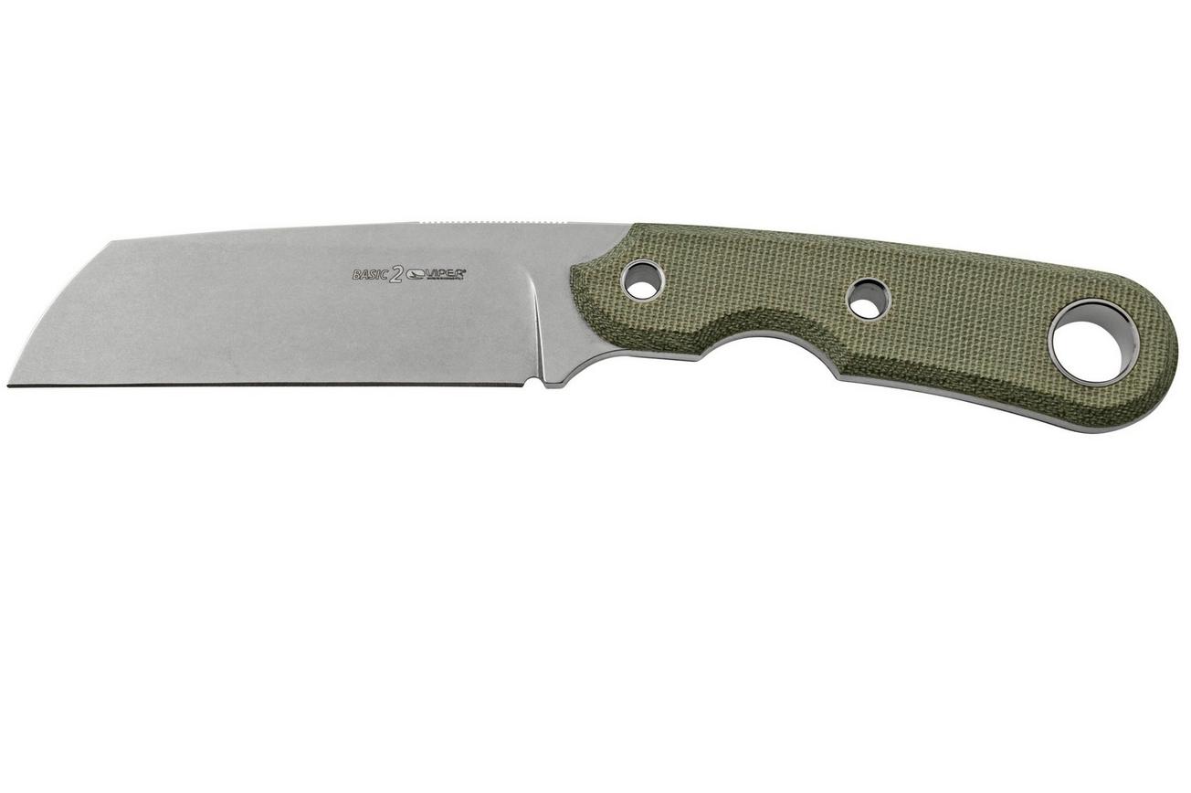 Viper Basic 2 VT4032CG D2 Sheepsfoot Stonewashed, Green Canvas Micarta, vaststaand mes