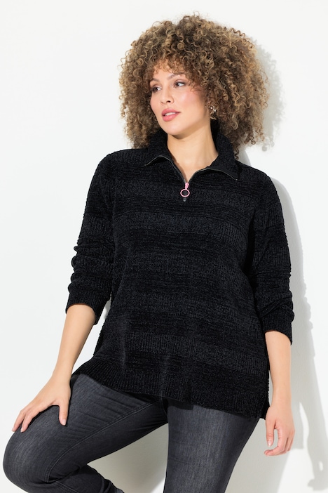 Troyer-Pullover, Chenille, Stehkragen, Langarm