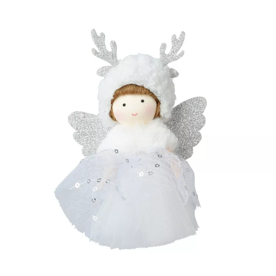 Ange de Noël à suspendre (H13 cm) Alice bois de cerf Blanc