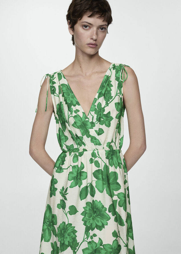 MANGO Printed long dress Green