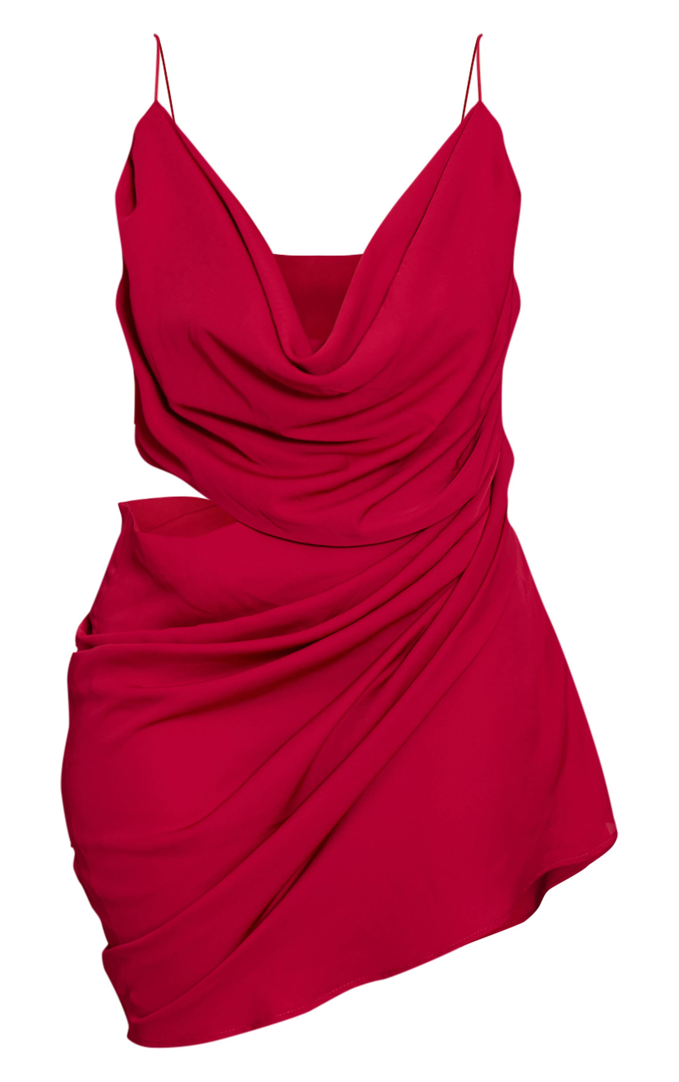 Rouge Bordeaux Robe Mini Moulante En Mousseline Avec Découpes Et Drapé