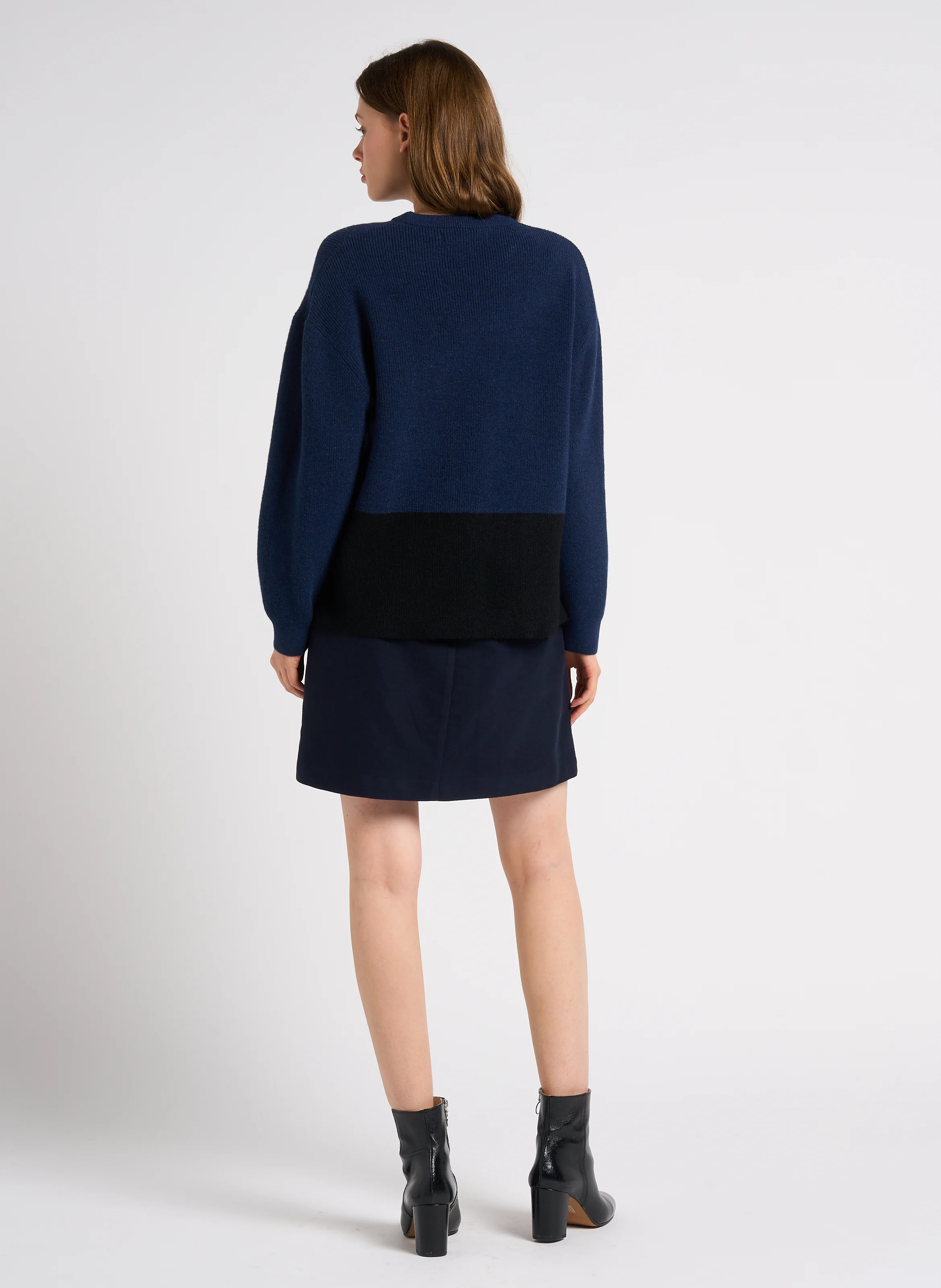 Jupe courte droite en coton mélangé | Bleu