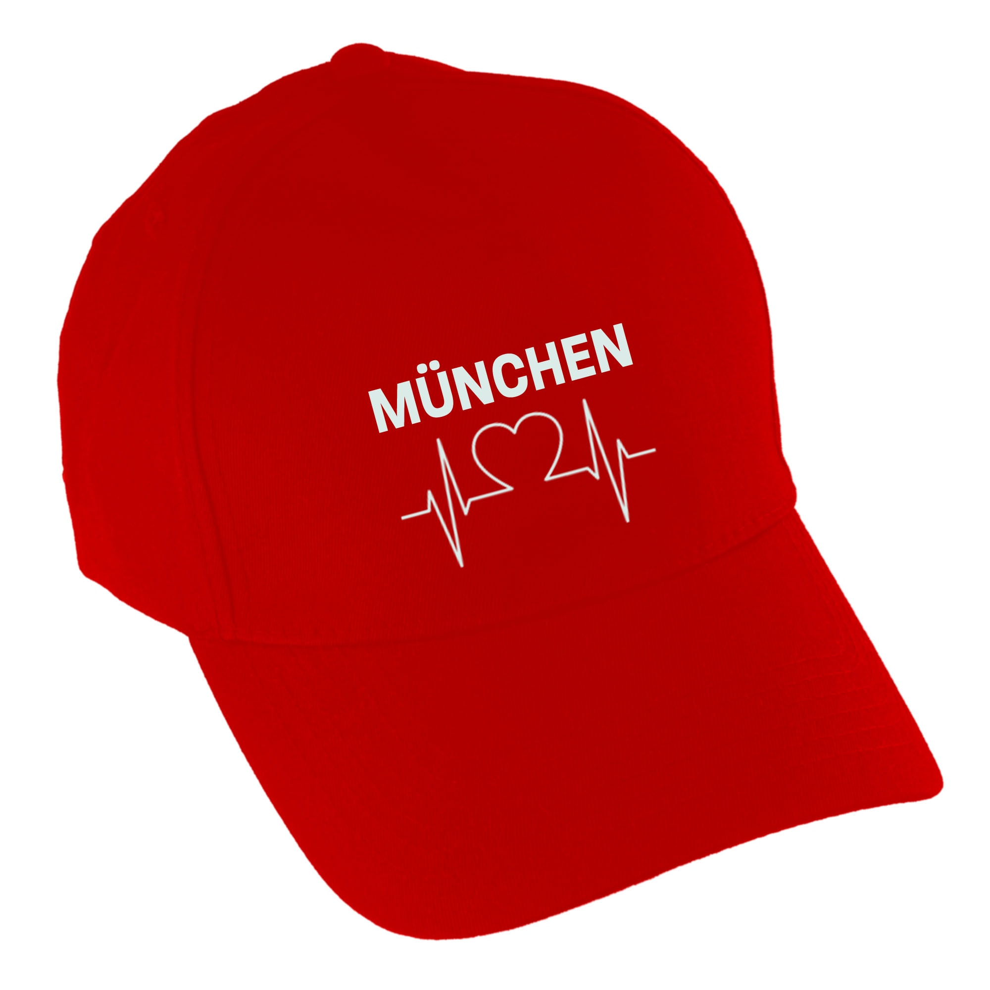 multifanshop® Baseballcap - München rot - Herzschlag - Druck weiß