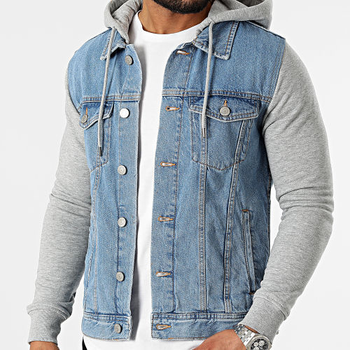Veste Jean Capuche 12201721 Bleu Denim Gris Chiné