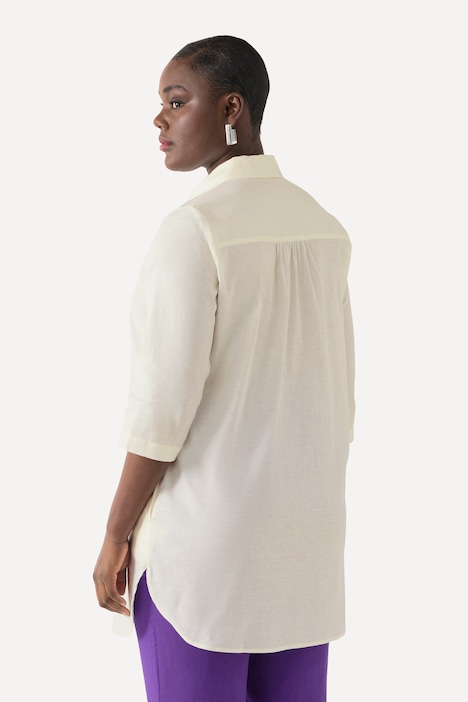 Bluse, Leinenmix, A-Linie, Hemdkragen, 3/4-Arm