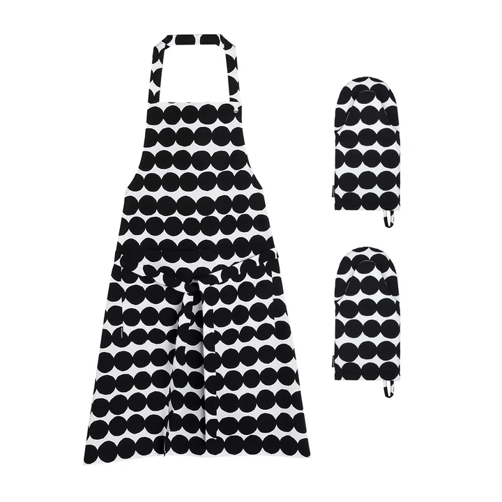 Marimekko - Räsymatto Schürze mit 2 x Ofenhandschuh, weiss / schwarz (3tlg.)