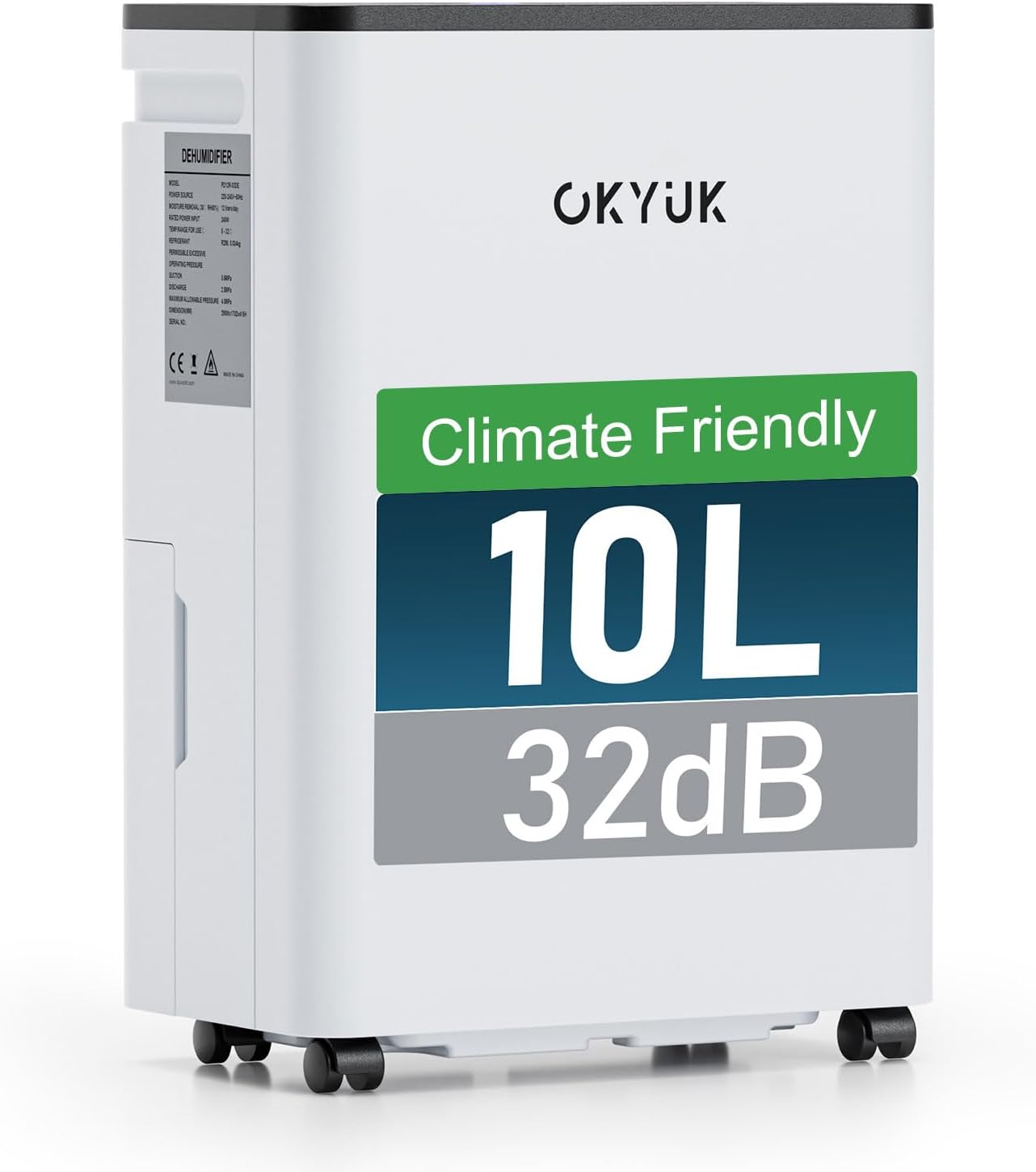 OKYUK Luftentfeuchter Elektrisch 10L mit Digitaler Luftfeuchtigkeitsanzeige, 32dB Leiser 25m², mit automatischer Abschaltung, für Wohnmobil, Badezimmer, Keller,1 J. Umtausch/10 J. Garantie (10L Weiß)