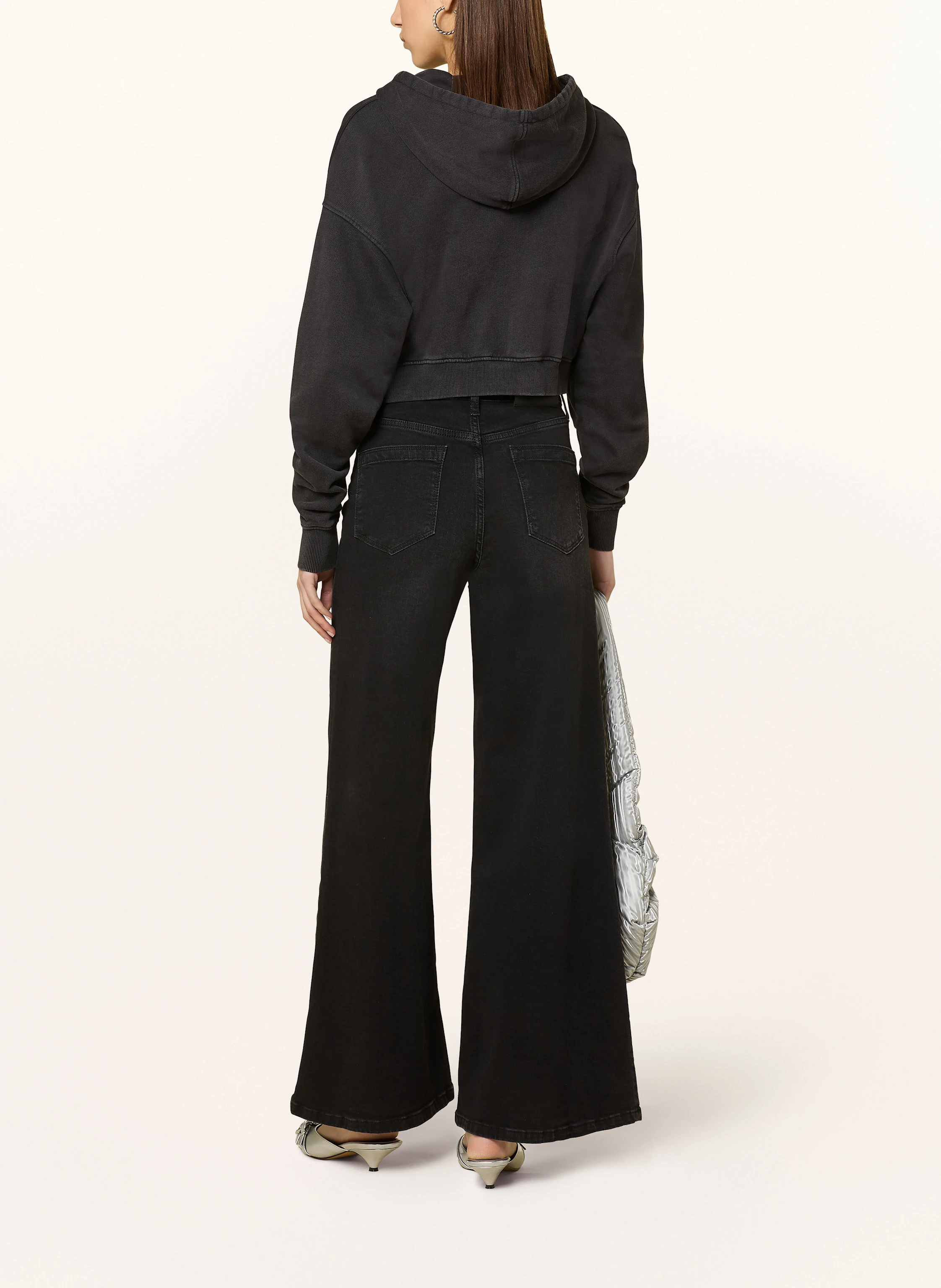 GUESS JEANS Cropped-Sweatjacke mit Schmucksteinen