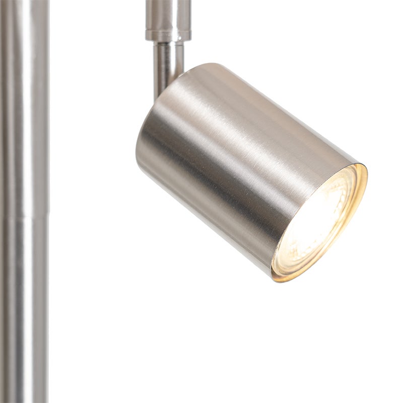 QAZQA - Moderne staande lamp van staal | Zilver | Mat nikkel met witte kap en leeslamp - Jelena | Woonkamer | Slaapkamer - Rond staal - LED-compatibel E27