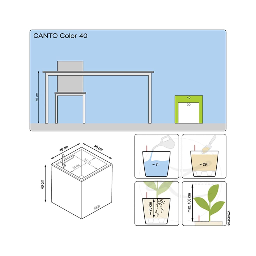 Jardinière canto premium 40 led low all-in-one 40x40cm charbon