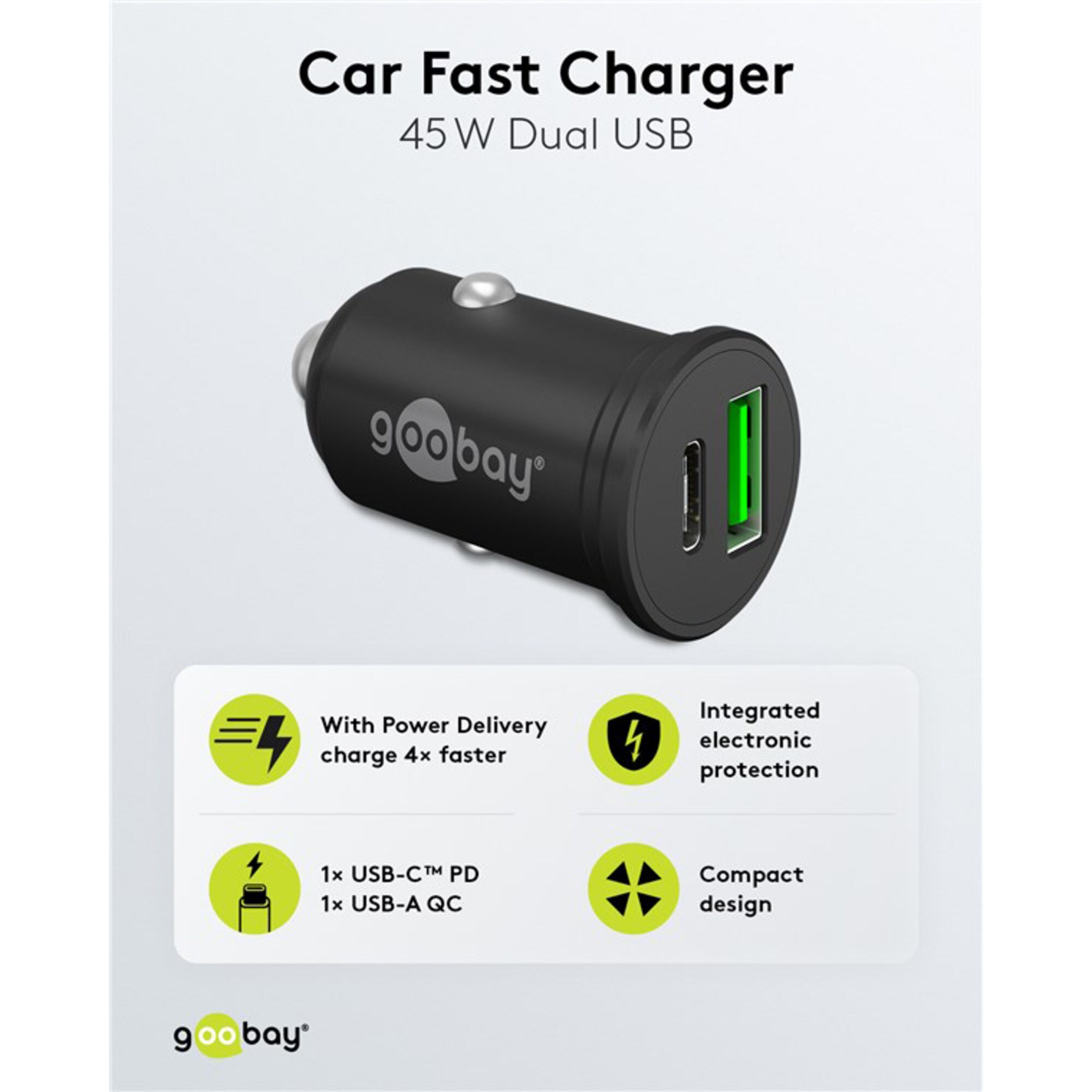 goobay Ladegerät Dual-USB Auto-Schnellladegerät 45 Watt, PD