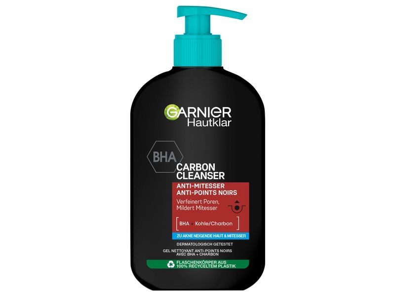 Garnier Waschgel BHA Carbon Cleanser Anti-Mitesser 250 ml1 Waschgel reinigt die Haut von Talg, Verschmutzungen und Make-up