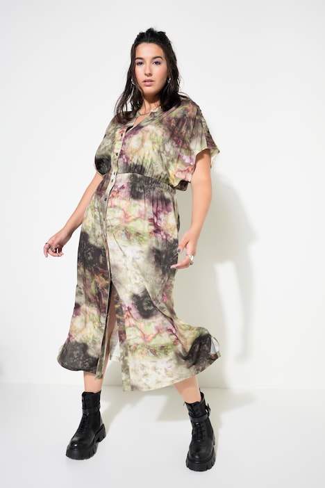 Maxikleid, oversized, Marmor-Muster
