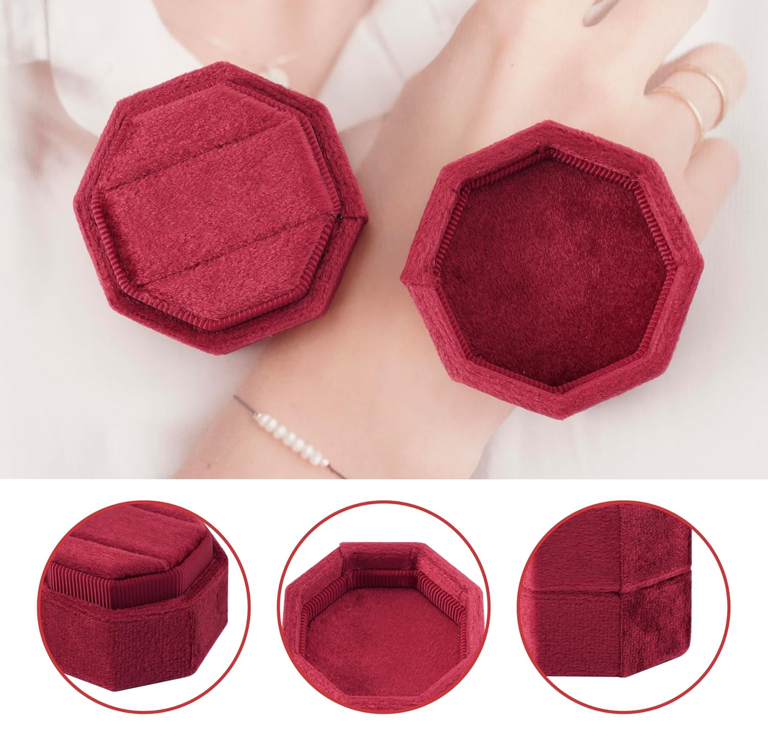 (50mm) Samt Ringschatulle Schmuck Organizer Box für 2 Ringe - Rot