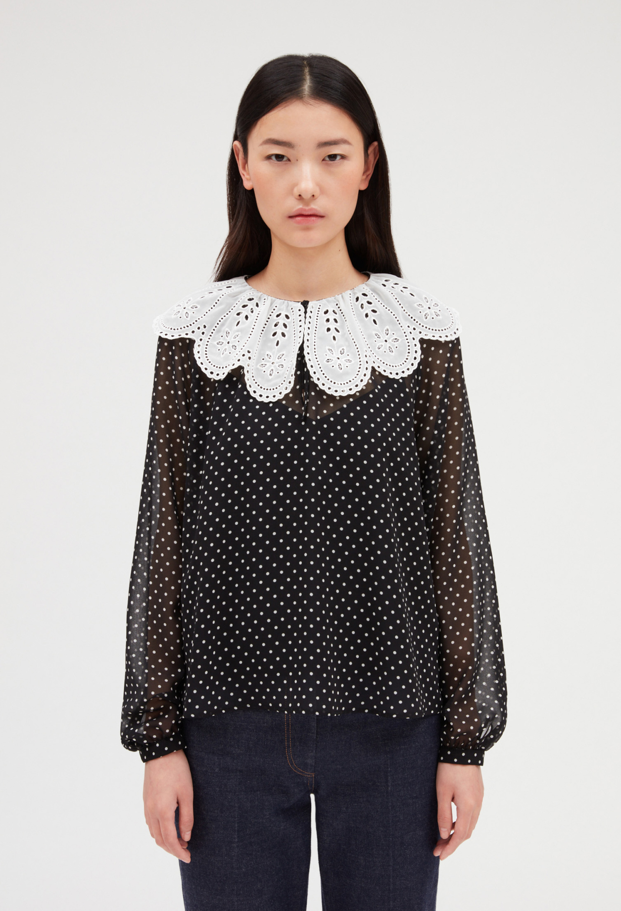 Blouse &agrave; pois col Claudine