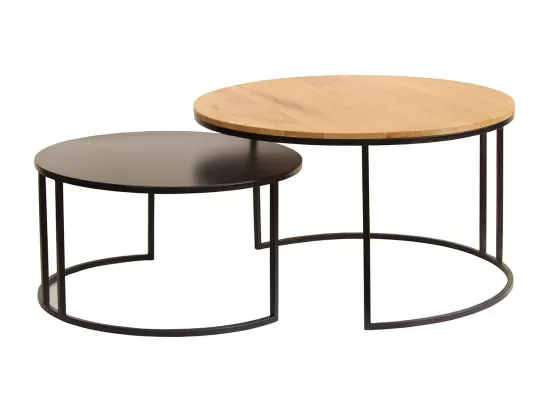 Tables basses gigognes rondes bois manguier massif et métal noir (lot de 2) TAHL
