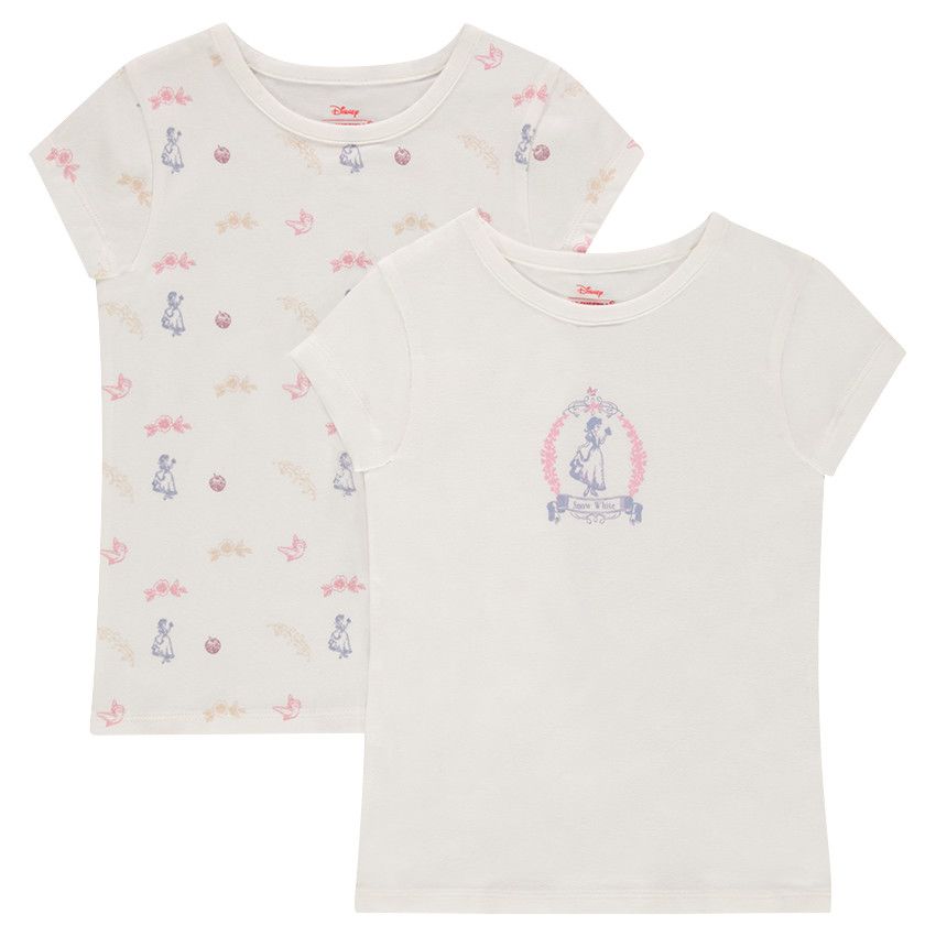 Lot de 2 maillots de corps manches courtes Disney avec princesses printées - Ecru