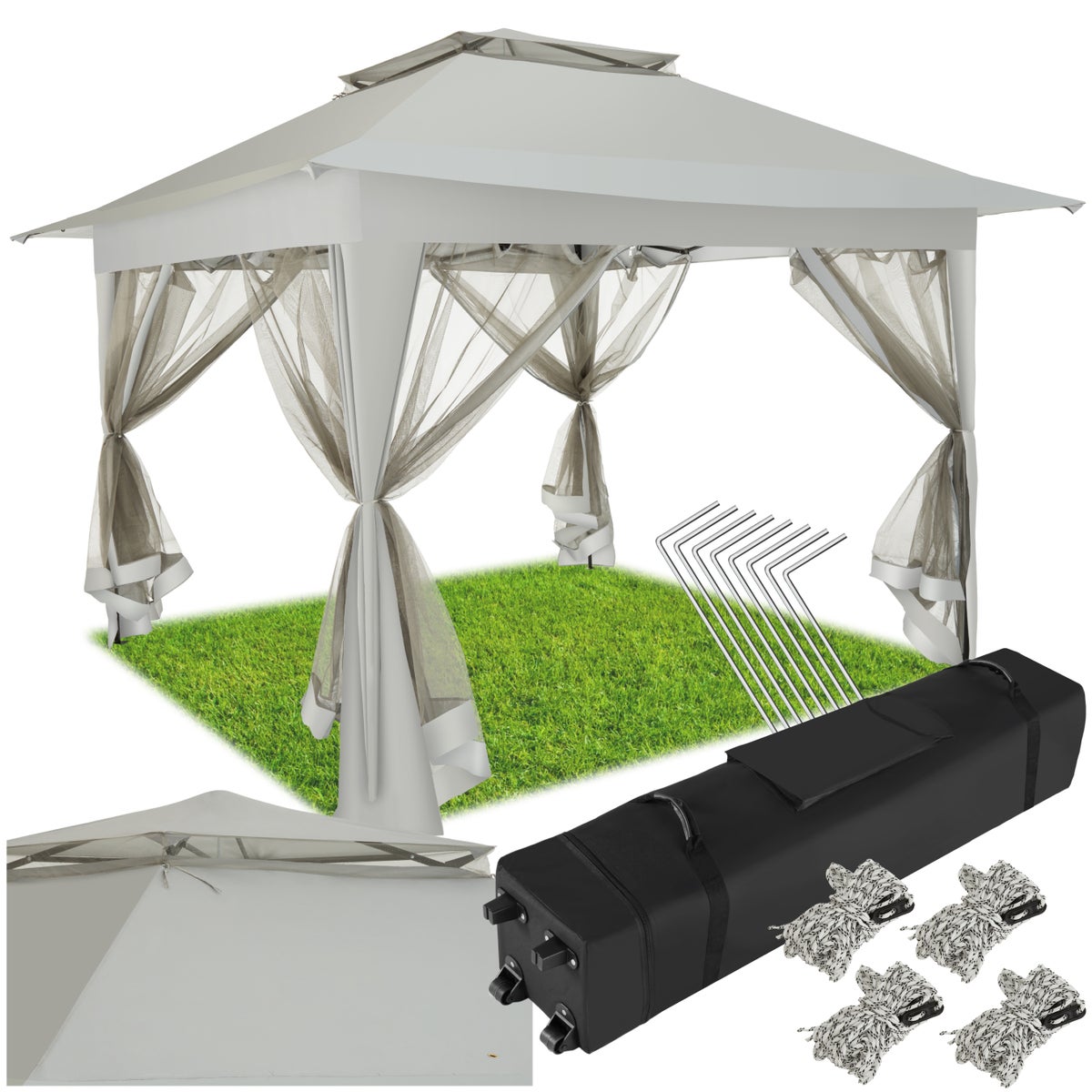 Opvouwbaar paviljoen tectake Carabobo 3,64 x 3,64 x 2,94 m inclusief scheerlijnen, haringen en draagtas