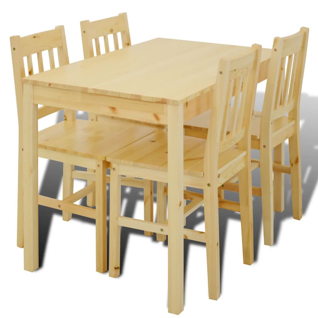 Eettafelset van hout met 4 stoelen, naturel
