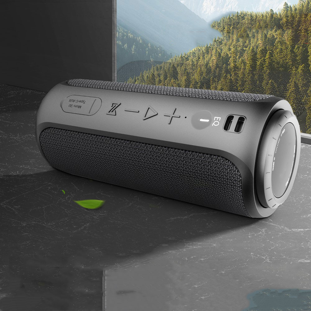 30W 360° Bluetooth Lautsprecher Subwoofer Spritzwasserfest (IPX7) Aux In / USB C / Micro SD Kartenslot   Handschlaufe - Schwarz