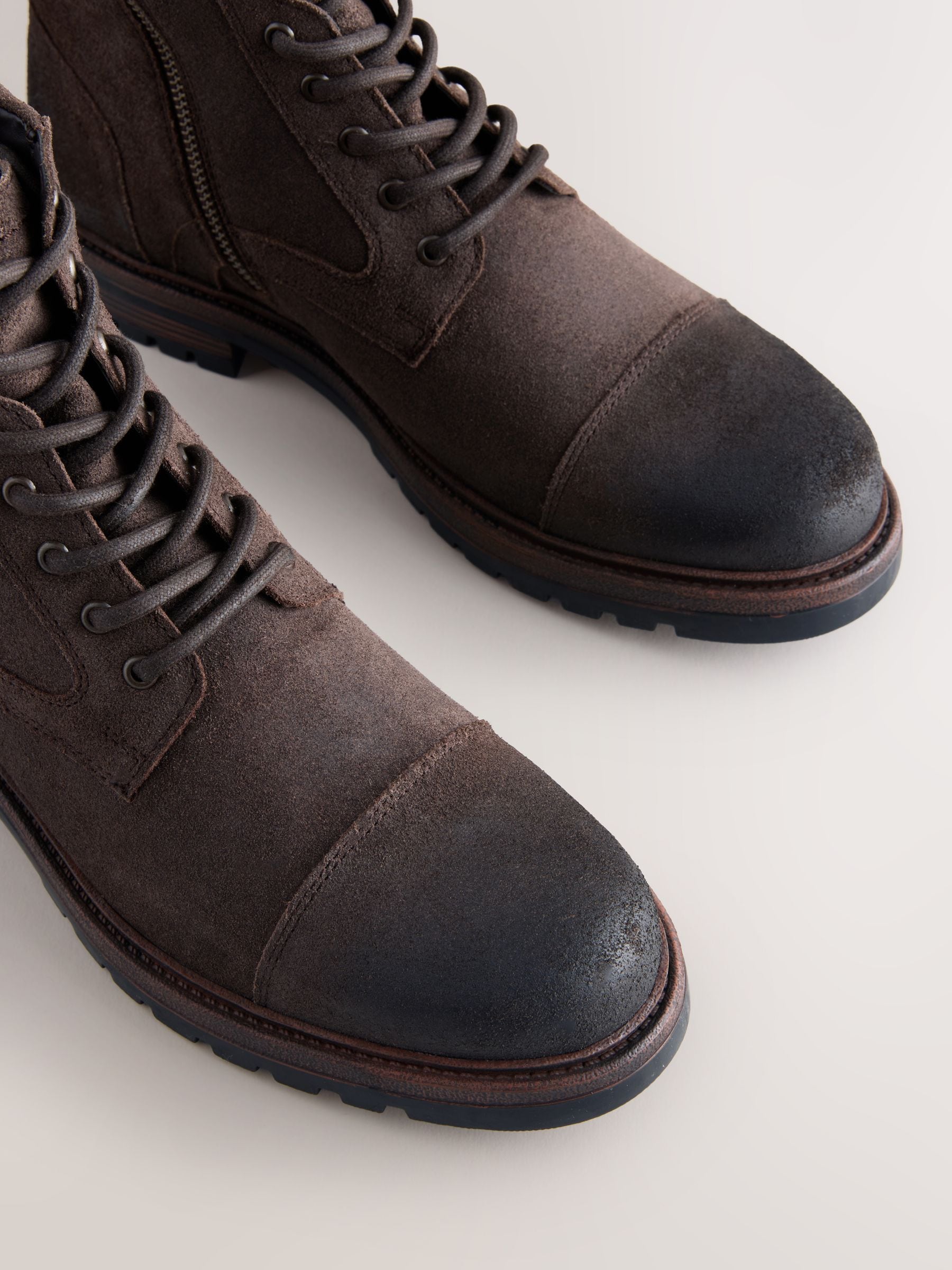 Donkerbruin - Leather Toe Cap Zip-Up Boots