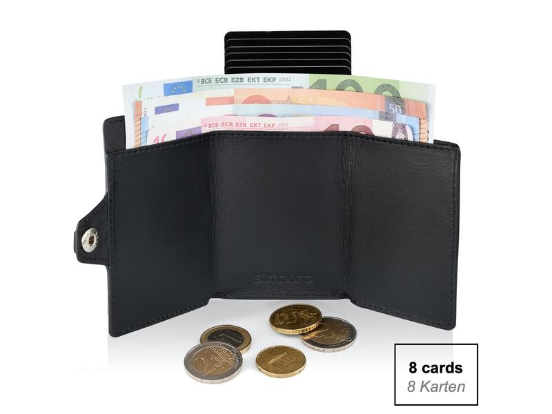 ZNAP Portemonnaie Slim Wallet Glattleder Black, 8er Portemonnaie mit entfernbarem Münzfach