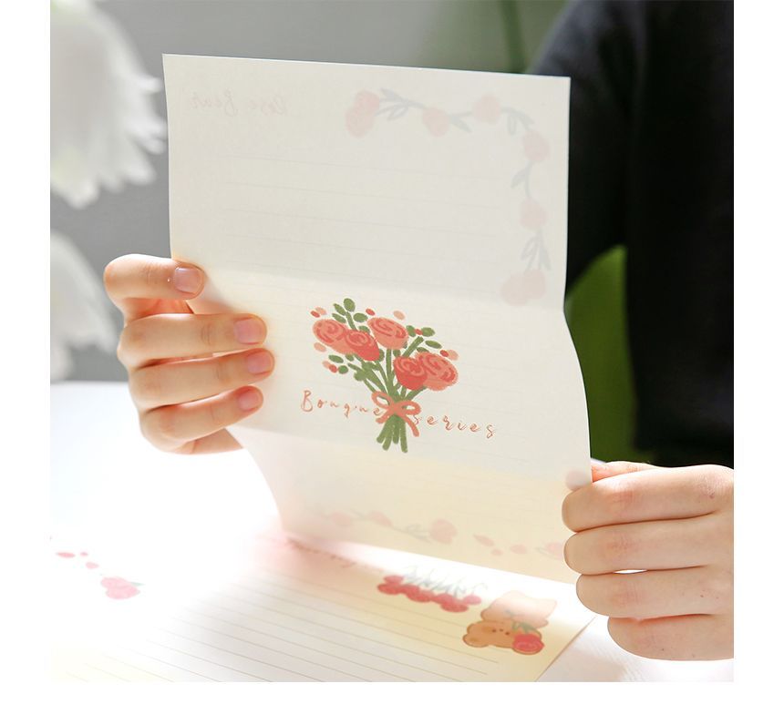 Schattige essentials - Set: Cartoon Print Envelop + Briefpapier + Bladwijzer + Sticker (verschillende ontwerpen)